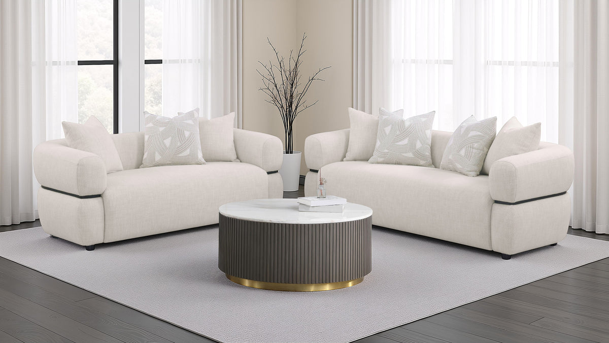 Jeanette - Fabric Upholstered Round Arm Sofa Set