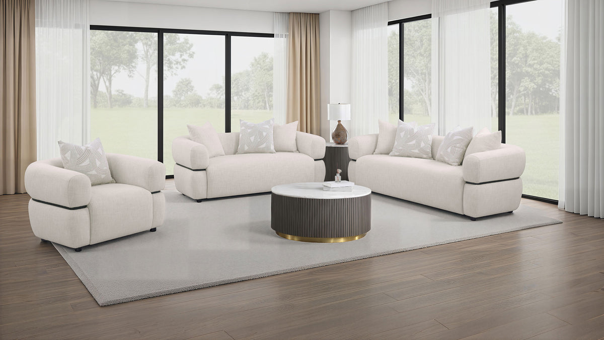Jeanette - Fabric Upholstered Round Arm Sofa Set