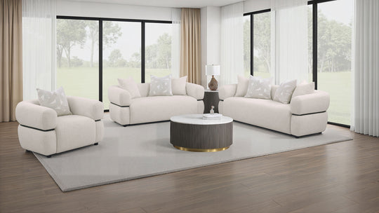 Jeanette - Fabric Upholstered Round Arm Sofa Set