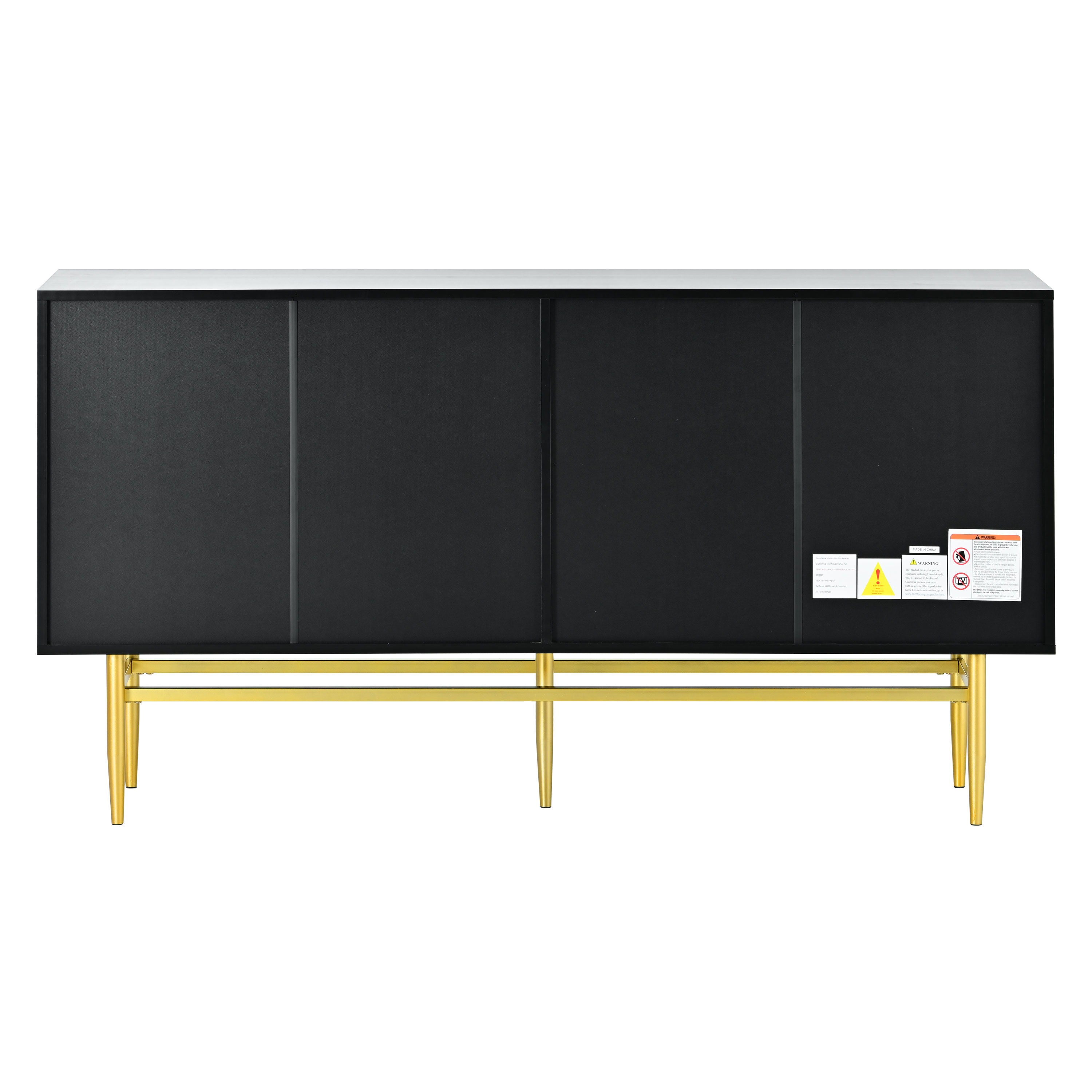 Modern Elegant 4 Door Sideboard Gold Metal Handle Buffet Cabinet For Dining Room, Living Room, Bedroom, Hallway