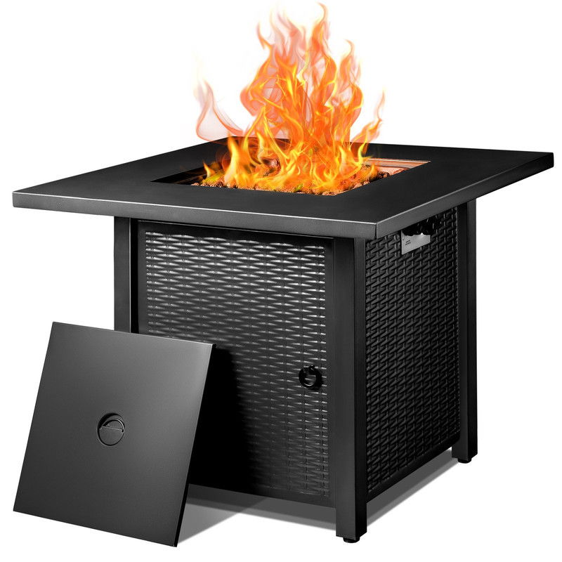 Stainless Steel Propane Square Fire Pit Table - Black