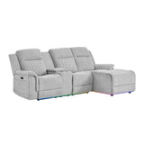 Ian - Power Reclining Chaise With LED Lighting, Pushback Design - Gray