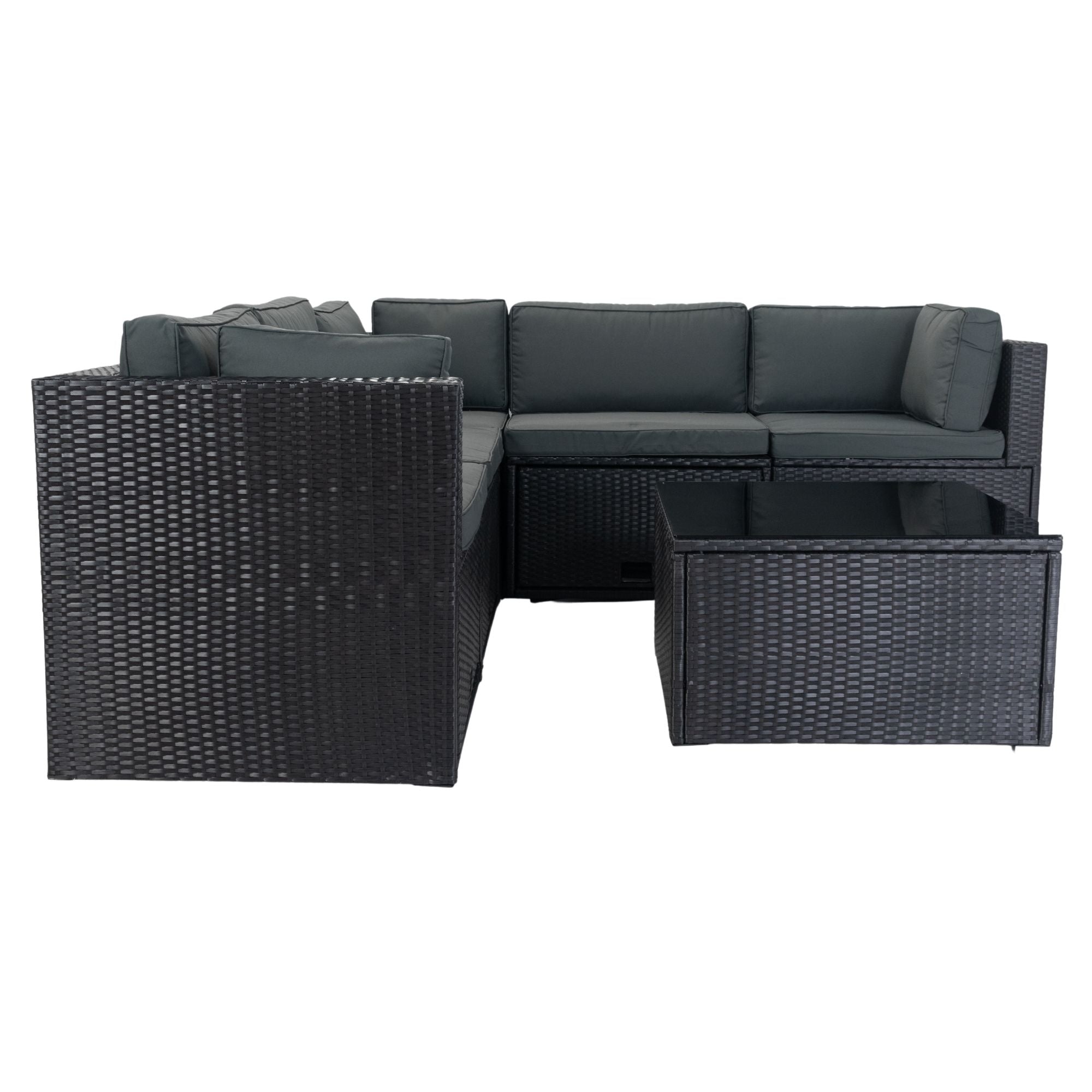 6 Pieces PE Rattan Sectional Outdoor Furniture Cushioned Sofa Set Wicker