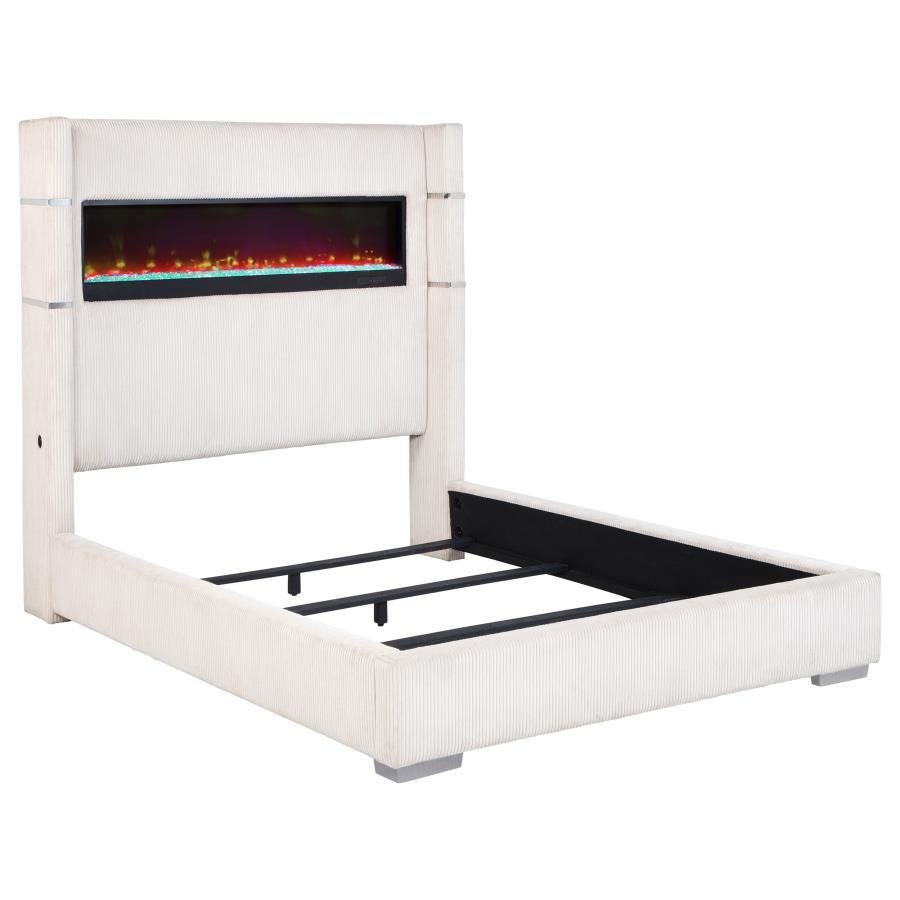 Tisdall - Upholstered Fireplace Bed White Queen by Coaster Fine Furniture | Bel Furniture