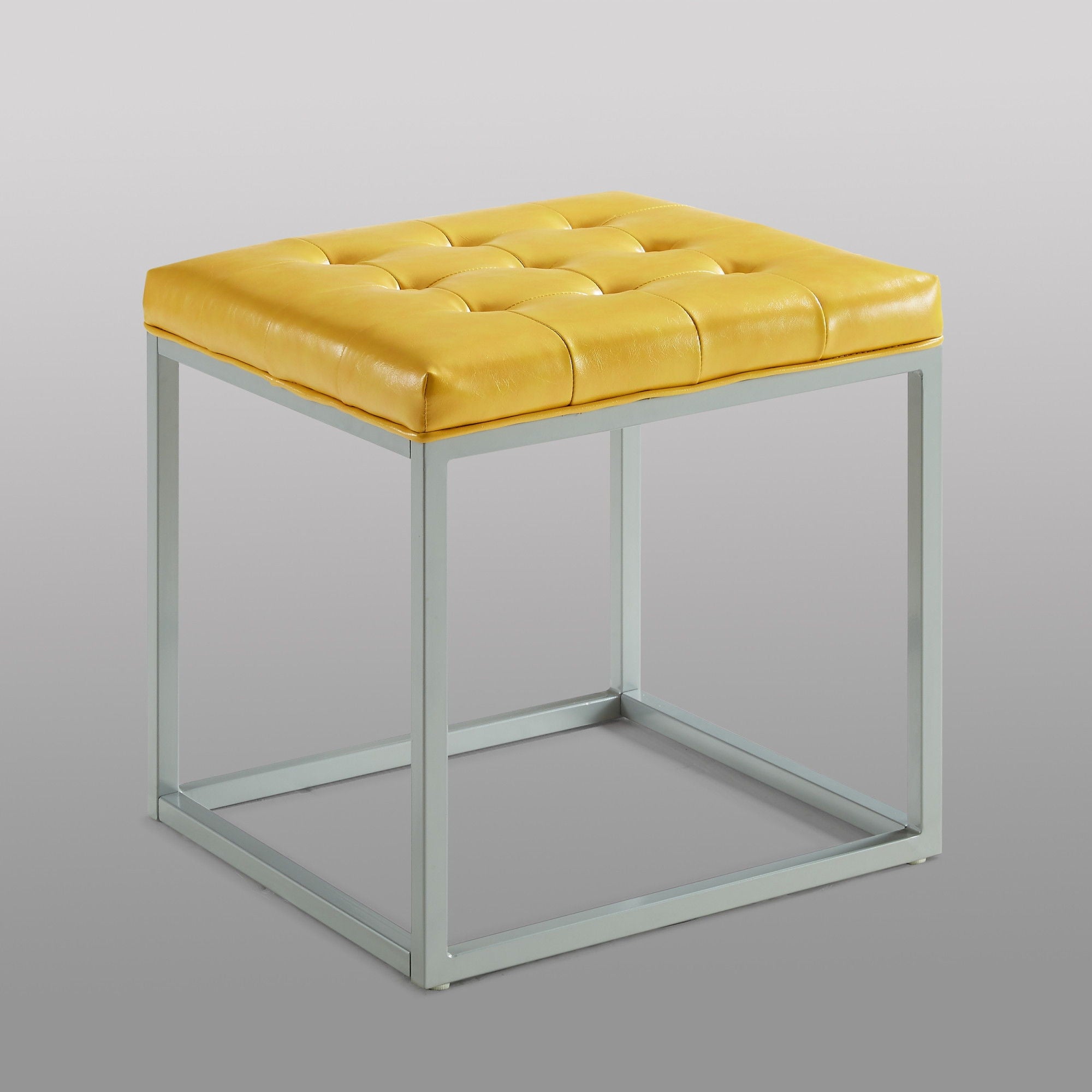 Faux Leather Cube Ottoman - Yellow / Gray