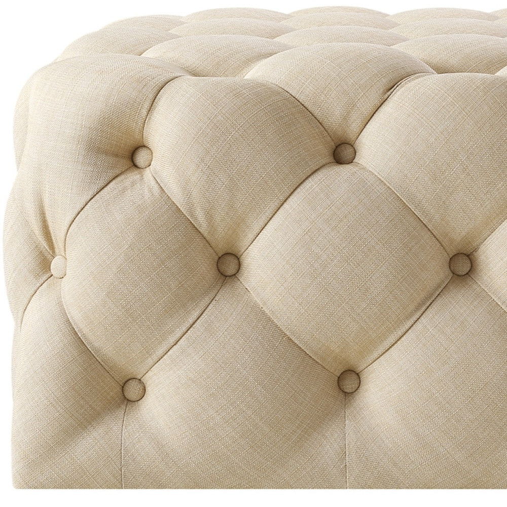 Linen Rolling Tufted Cocktail Ottoman - Beige