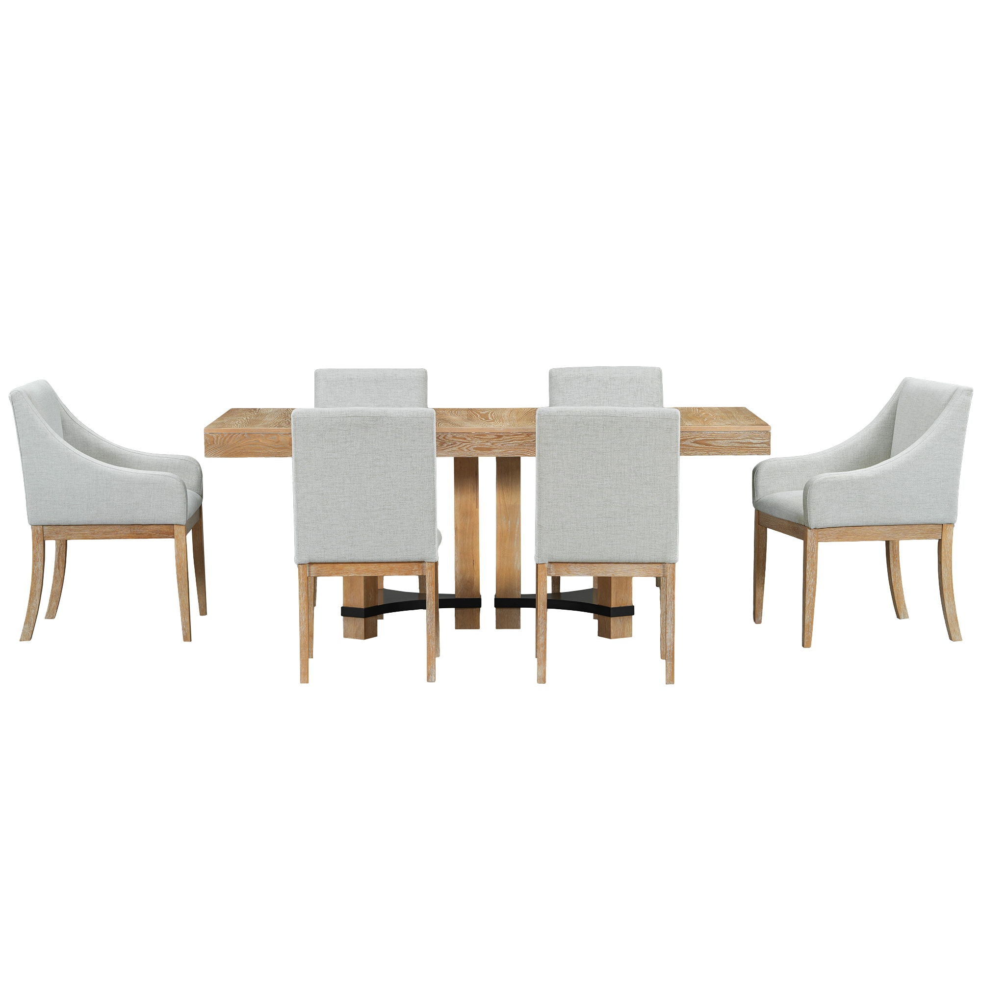 Topmax - 7 Piece Rustic Extendable Dining Table Set With Removable Leaf, 2 Arm Chairs And 4 Armless Chairs - Natural