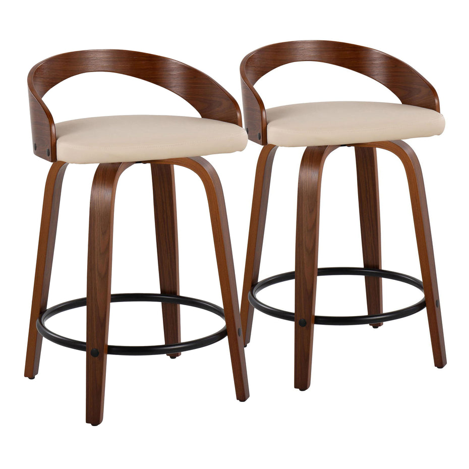 Grotto - Mid-Century Modern Fixed Height Counter Stool & Swivel With Round Footrest (Set of 2)