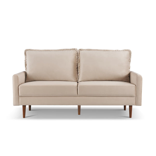 Velvet Sofa With Dark Brown Legs - Beige