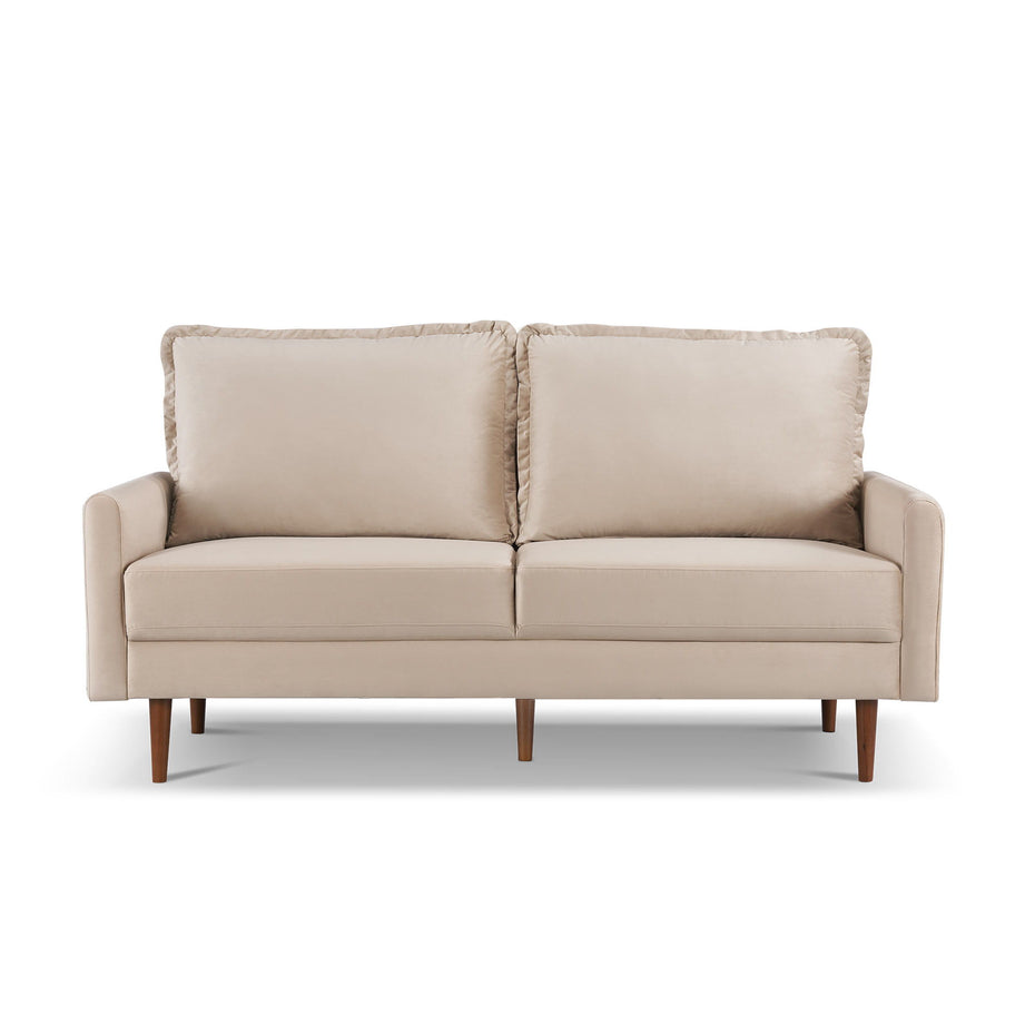 Velvet Sofa With Dark Brown Legs - Beige