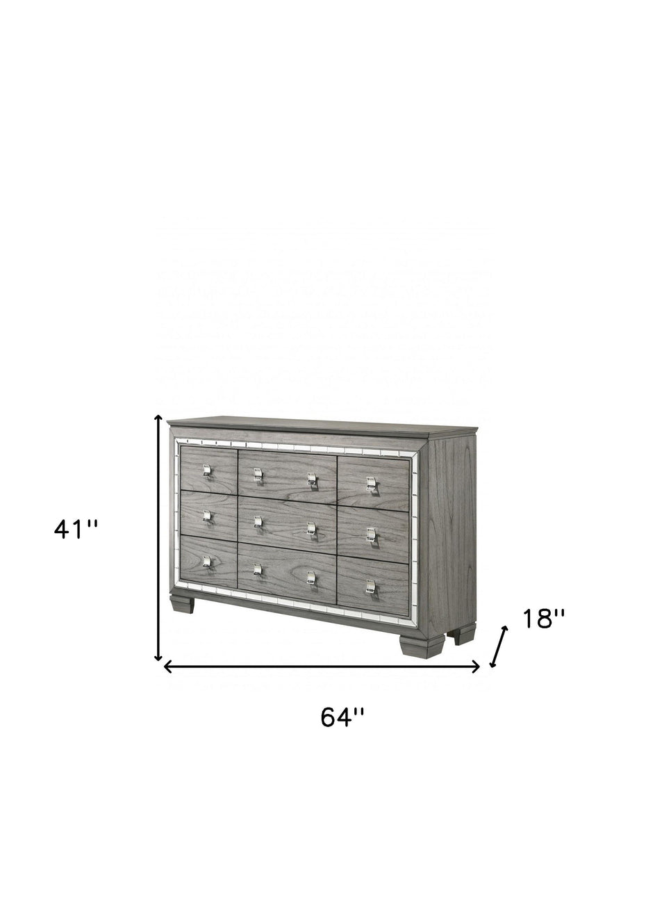 Solid Wood Nine Drawer Triple Dresser - Light Gray