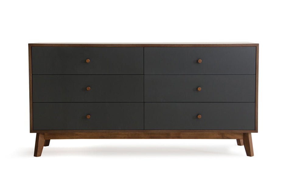 Wooden Six Drawer Double Dresser - Brown