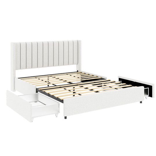Anda - Boucle Upholstered Platform Bed With Patented Drawers Storage - Ivory by House & Home Furniture | Bel Furniture