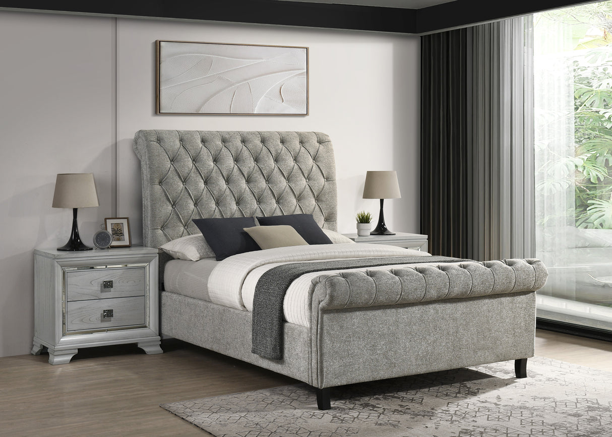 Kate Queen Platform Bed-L.Grey Tweed