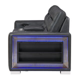 Yamein - Power Reclining Loveseat With Bookcase Arms And LED Lights - Charcoal