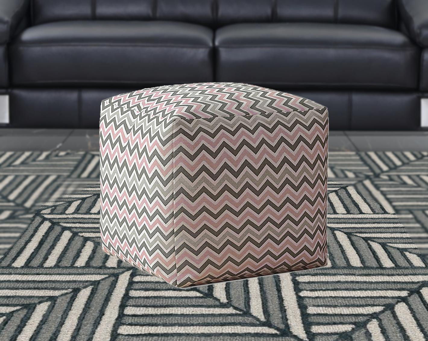 Twill Chevron Pouf Cover - Gray