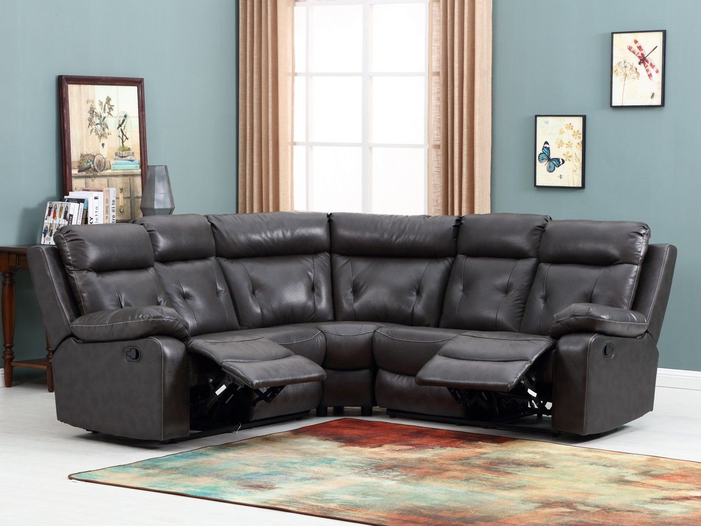 Polyester Blend Reclining U Shaped Three Piece Corner Sectional - Dark Gray