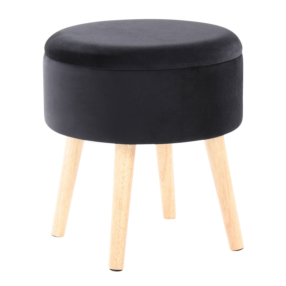 Tray - Contemporary Storage Ottoman With Matching Stool - Black / Natural