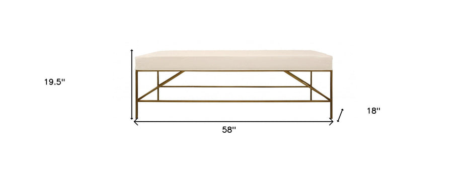 Upholstered Linen Bench - Ivory / Gold