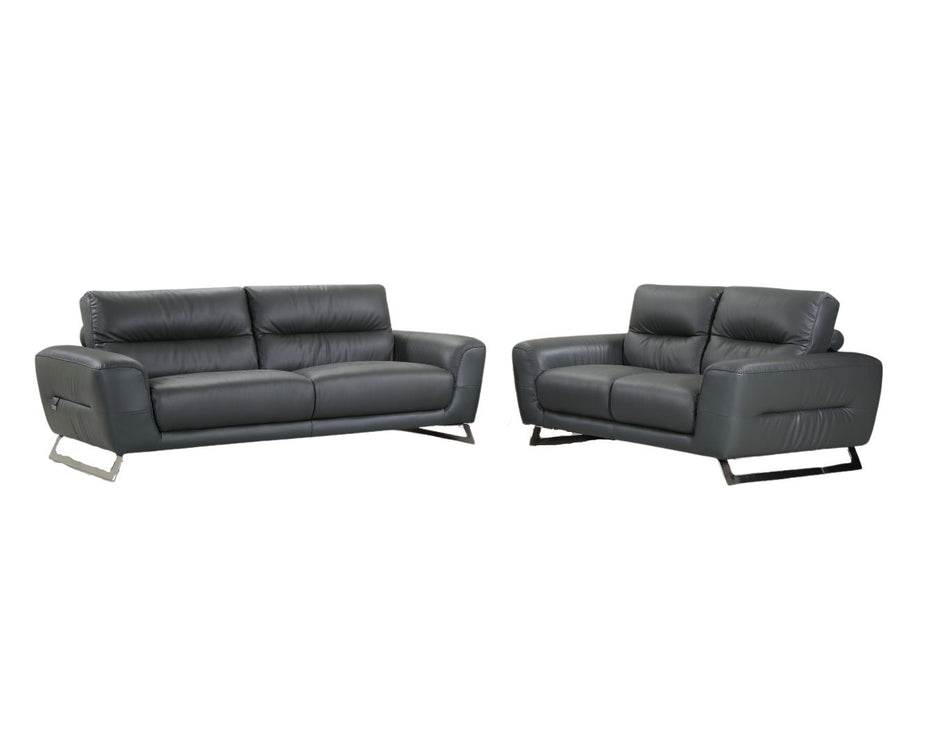 2 Piece Italian Leather Indoor Seating Set Five Person - Gray