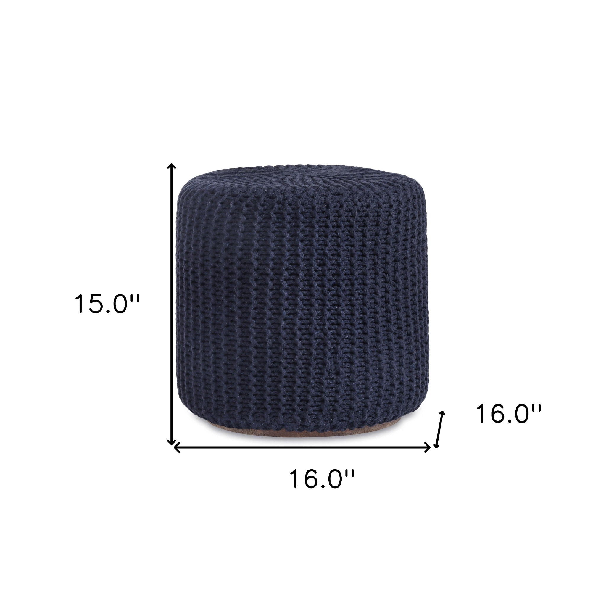 Cotton Blend Round Pouf Ottoman - Navy Blue