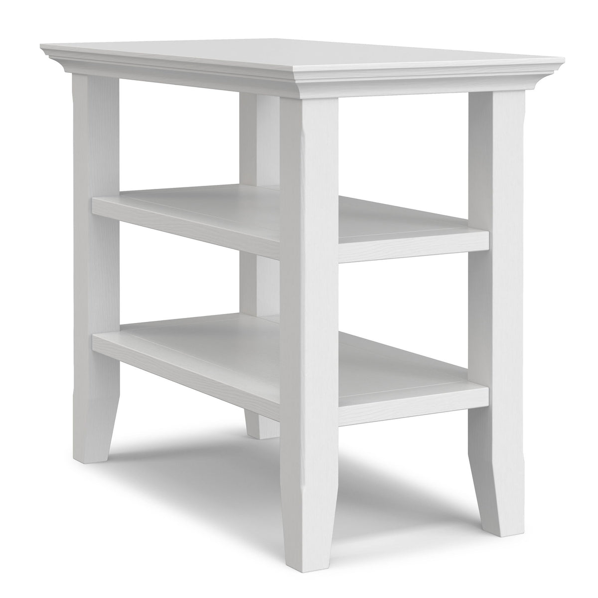 White wooden narrow side table with two shelves and tapered legs - Bel Furniture