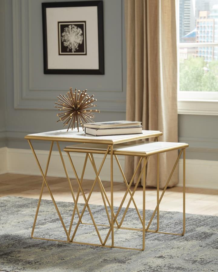 Bette - 2 Piece Marble Top Nesting Table Set - White And Gold by CoasterEssence | Bel Furniture