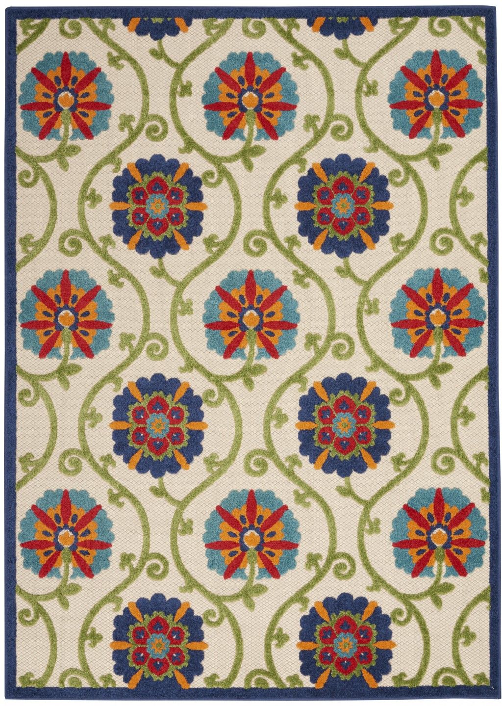 5' X 8' Outdoor / Indoor Area Rug - Ivory / Blue