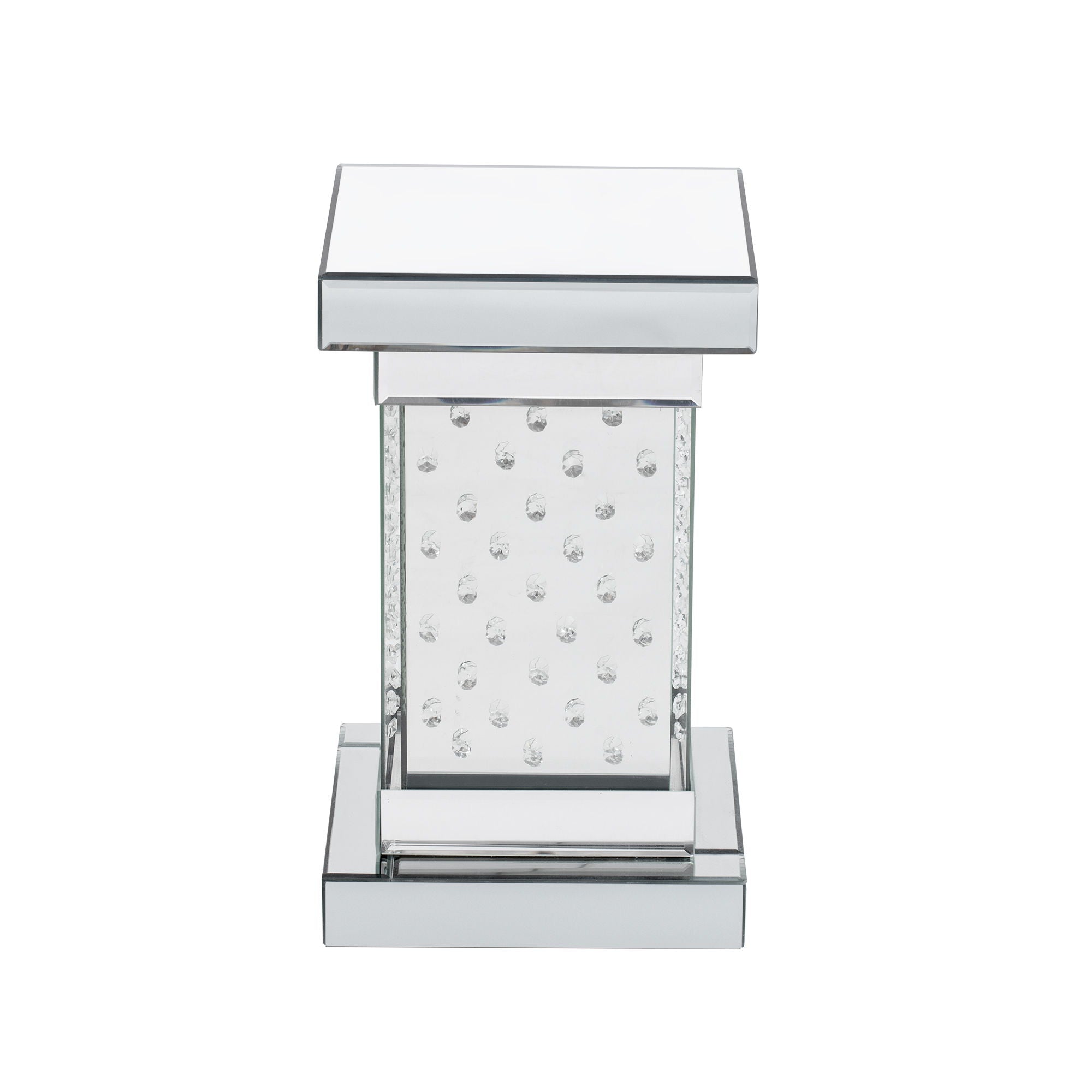 Square Mirrored End Table With Led Lights, Modern Side Table With Crystal Inlay For Living Room