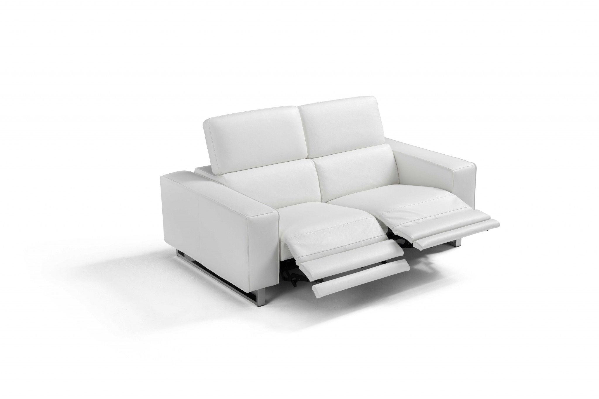 Top Grain Leather Manual Reclining Love Seat - White / Silver