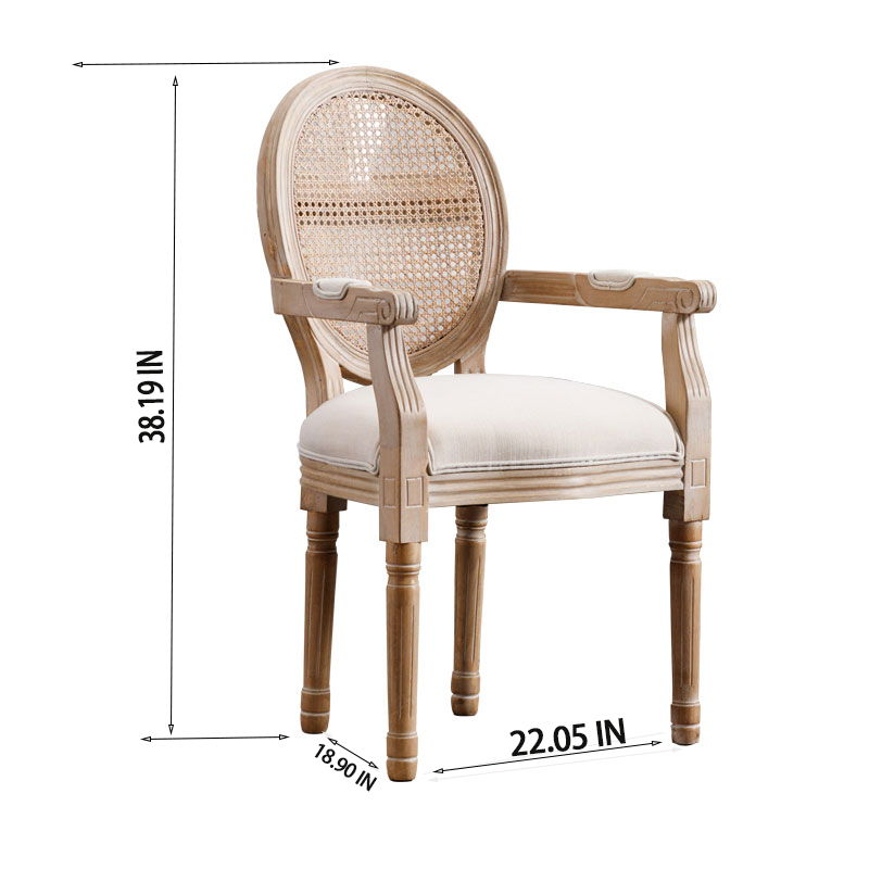 French Vintage Upholstered Fabric Dining Armchair (Set of 2) - Beige