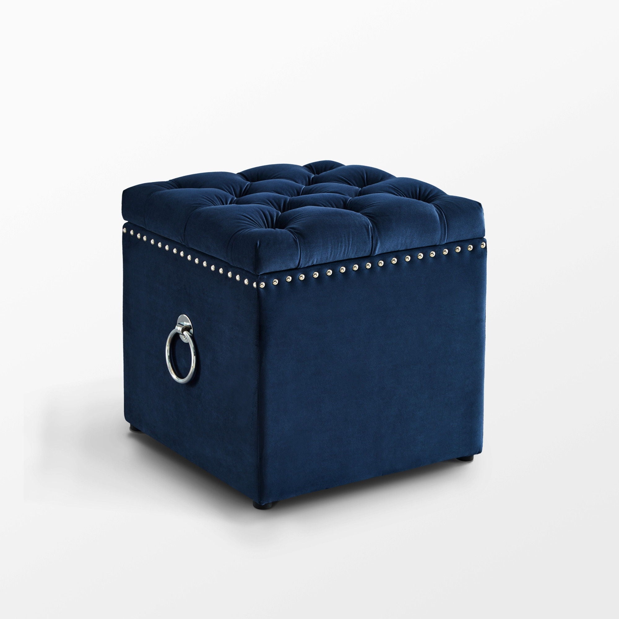 Velvet Tufted Storage - Navy Blue / Black