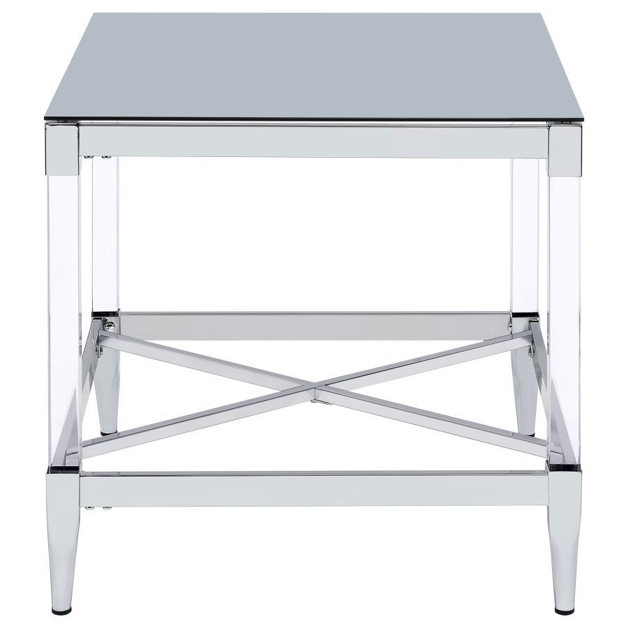 Lindley - Square Tempered Mirror Acrylic Side End Table - Chrome