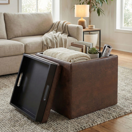 Rockwood - Upholstered Cube Storage Ottoman With Tray - view 32