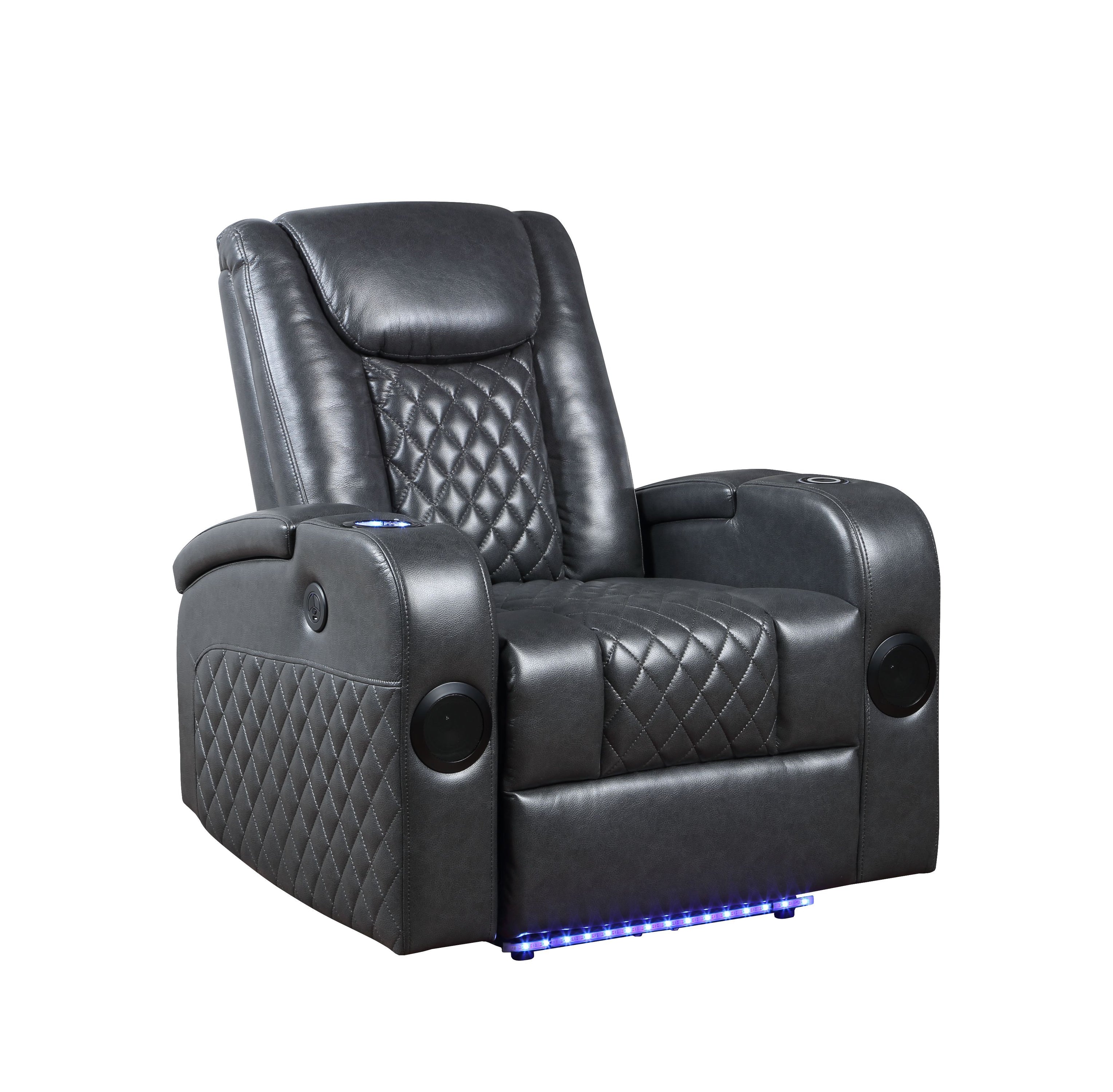 Alair - Leather Aire Power Motion Recliner With Bluetooth, Wireless Charger Cupholder - Dark Gray