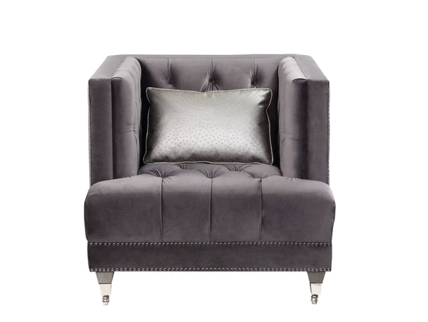 Hegio - Velvet Chair With 1 Toss Pillow - Gray