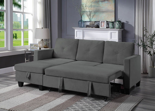 Nova - Velvet Reversible Sleeper Sectional Sofa With Storage Chaise by Lilola Home | Bel Furniture