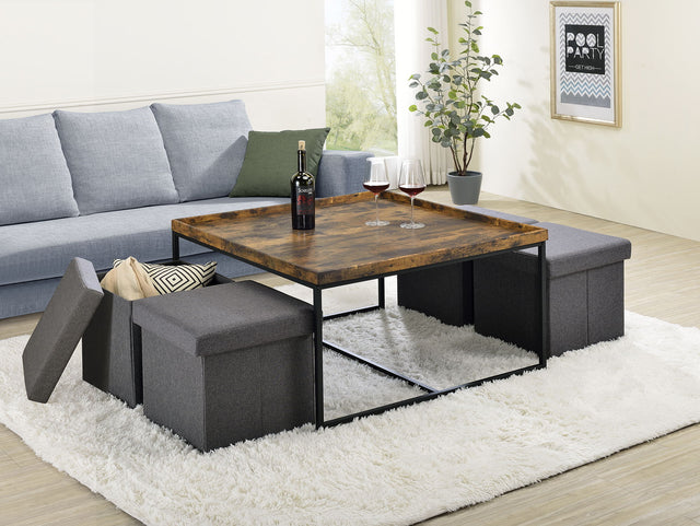 Vinny - Wood Grain Coffee Table Set With Raised Edges by Lilola Home | Bel Furniture
