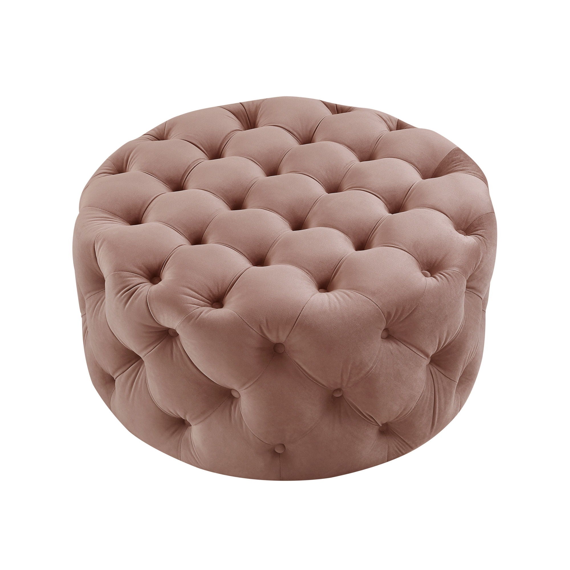 Velvet Rolling Tufted Round Cocktail Ottoman - Blush