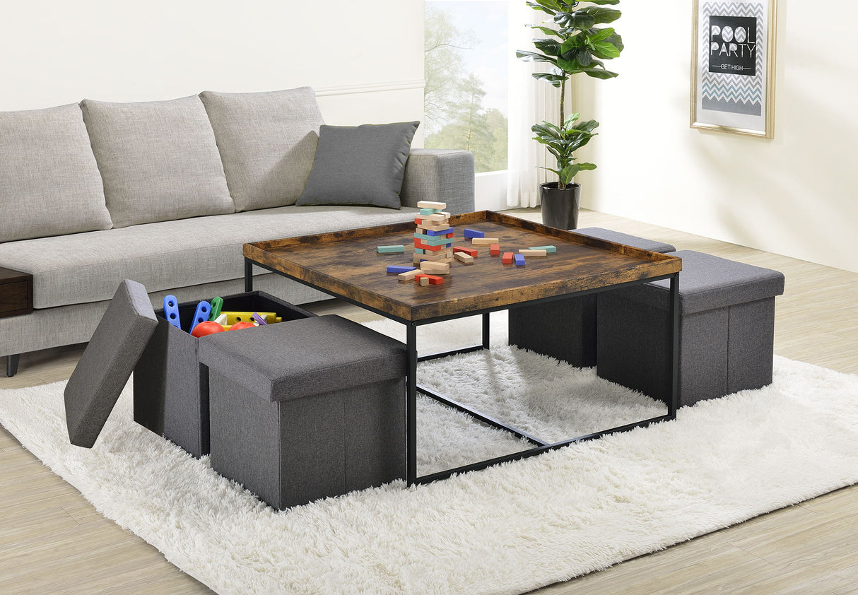 Vinny - Wood Grain Coffee Table Set With Raised Edges by Lilola Home | Bel Furniture