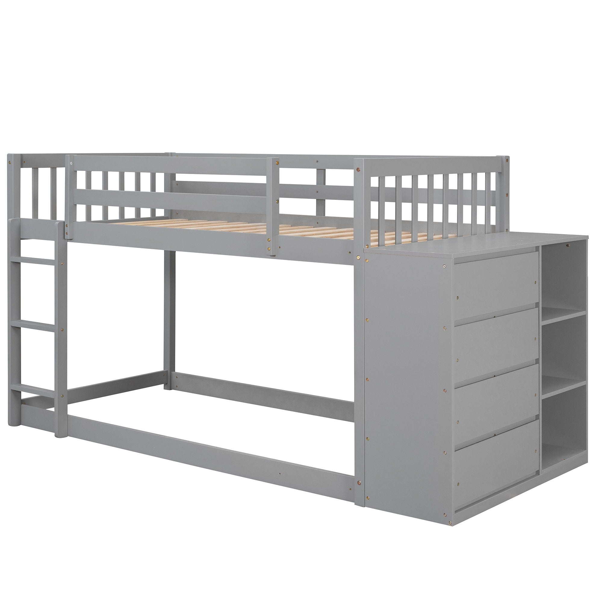 Twin Over Twin Bunk Bed With 4 Drawers And 3 Shelves