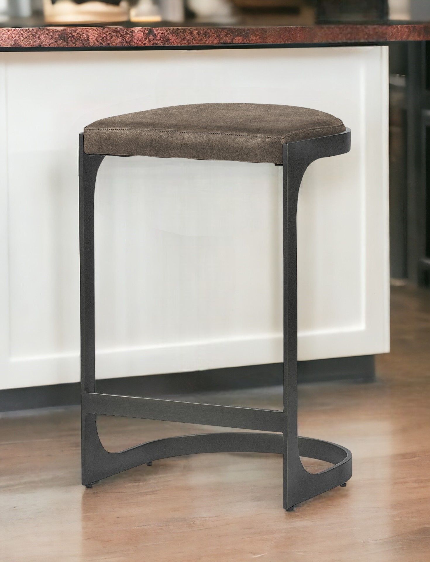 Leather And Iron Backless Counter Height Bar Chair - Brown