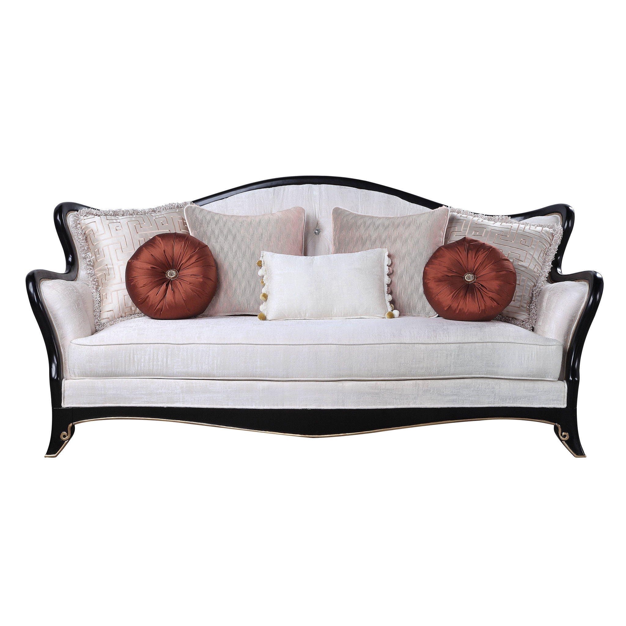 Sofa And Toss Pillows With Black Legs - Beige