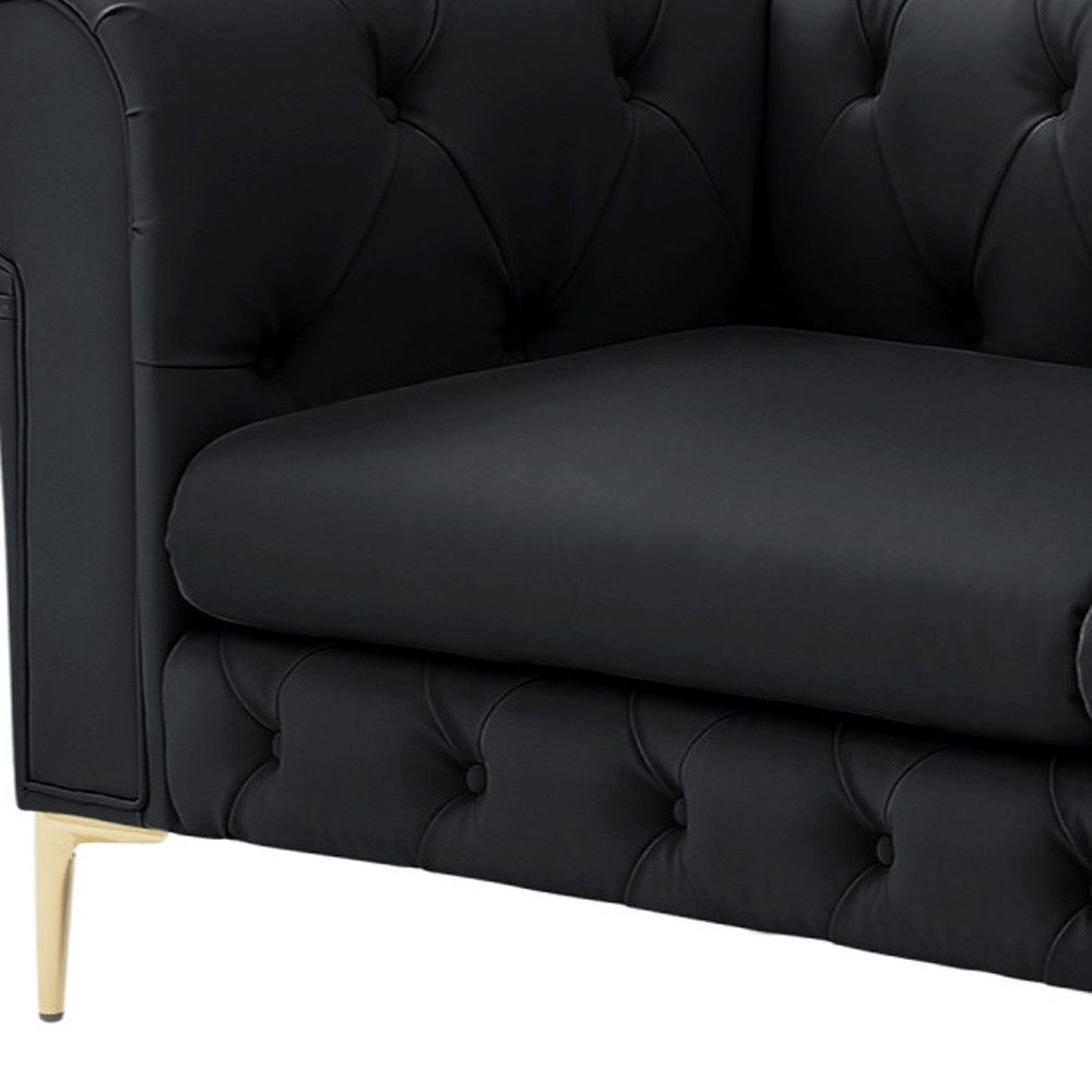 Faux Leather Chesterfield Sofa With Gold Legs - Black