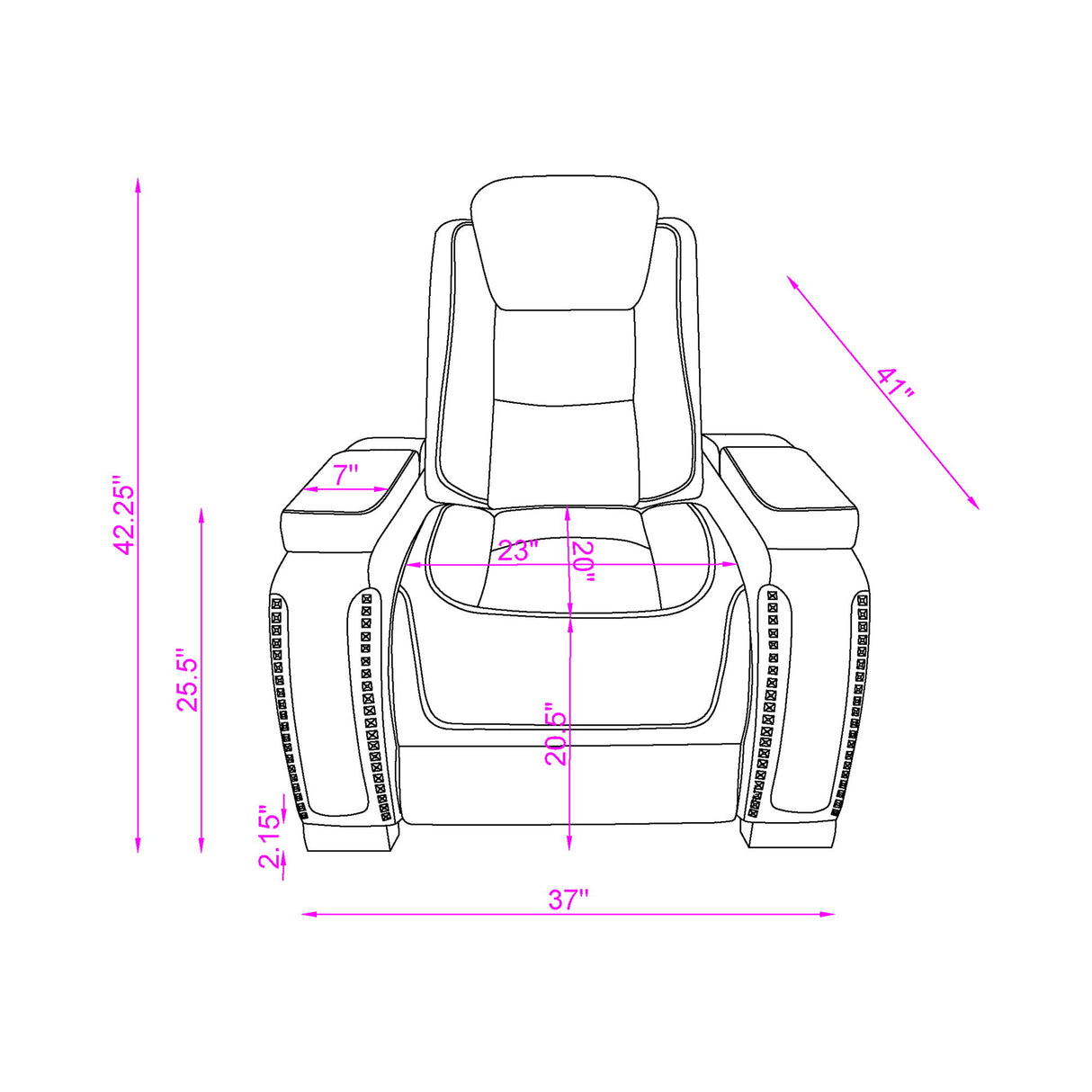 Reclining Power Set, USB, LED, Bookshelf Arms, And Drop Down Table