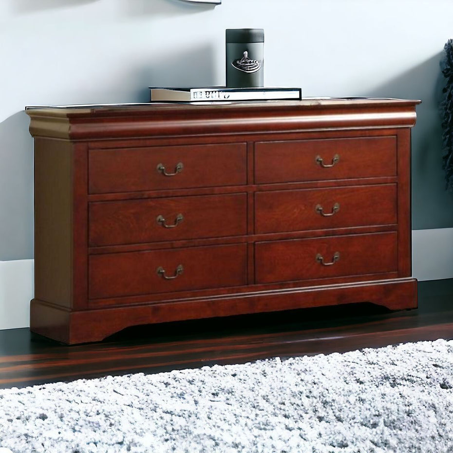 Solid And Manufactured Wood Six Drawer Double Dresser - Brown