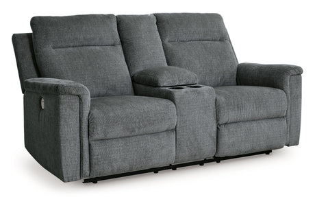 Barnsana - Dbl Power Reclining Loveseat With Console Dark Gray by Signature Design by Ashley® | Bel Furniture