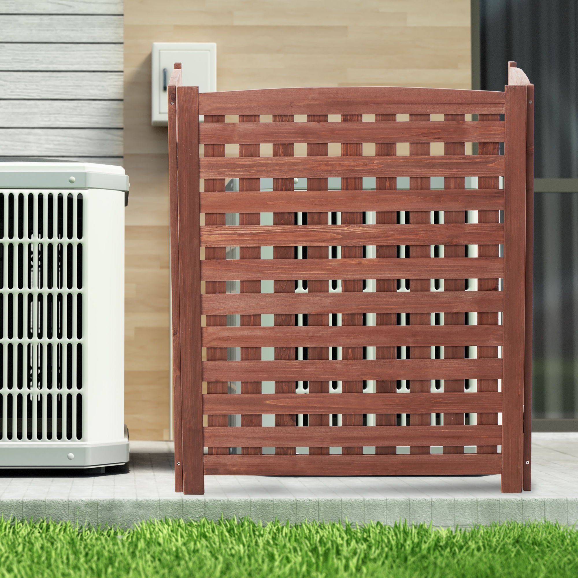 Air Conditioner Fence Screen Outside, Cedar Privacy Fence 3 Panels To Hide Ac & Trash Enclosure