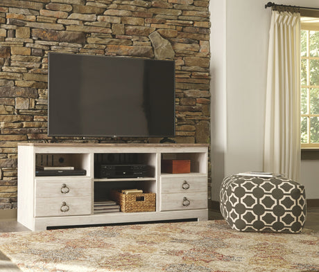 Willowton - Whitewash - 2 Pc. - 64" TV Stand with Faux Firebrick Fireplace Insert by Signature Design by Ashley® | Bel Furniture