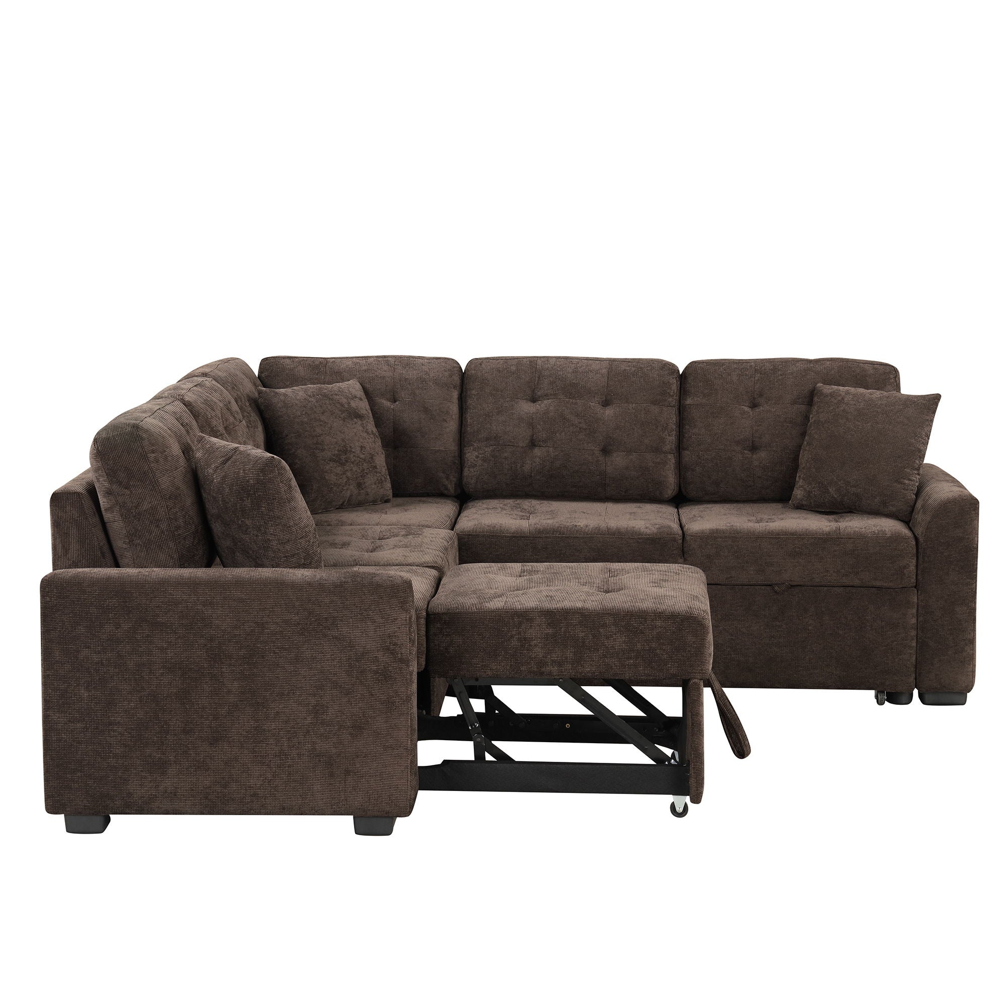 L-Shape Sofa Bed Pull-Out Sleeper Sofa With Wheels, USB Ports, Power Sockets For Living Room